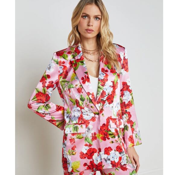 L'Agence Gwyneth Floral Satin Relaxed Blazer candy pink size 16 WS